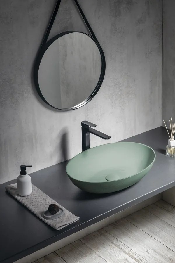Sapho Sapho, FORMIGO betónové umývadlo na dosku, 60x40cm, zelená matná, FG223