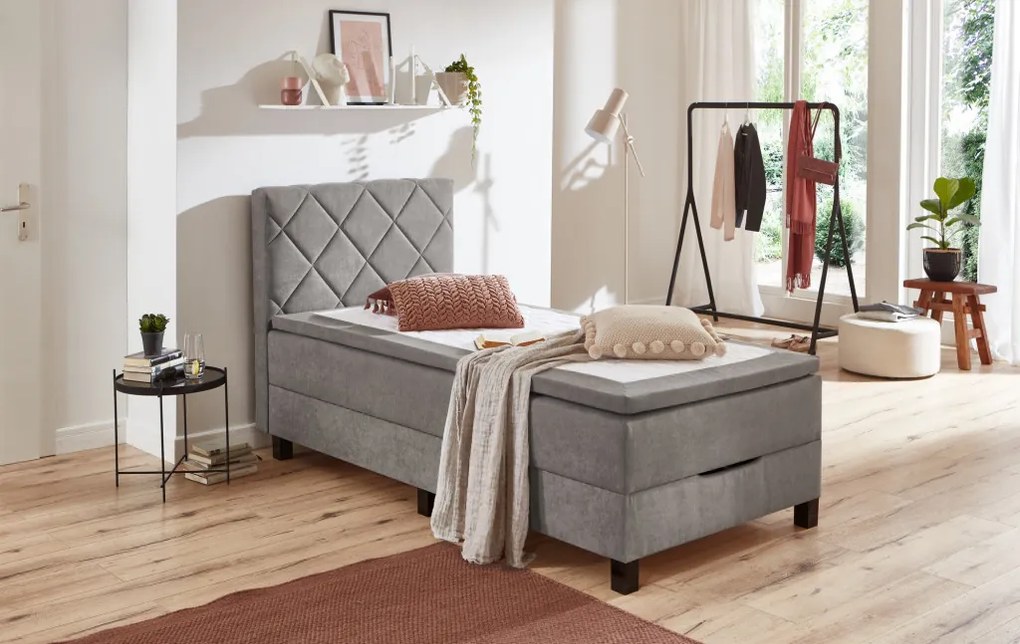 Posteľ Jeff 100x200 cm, šedá látka