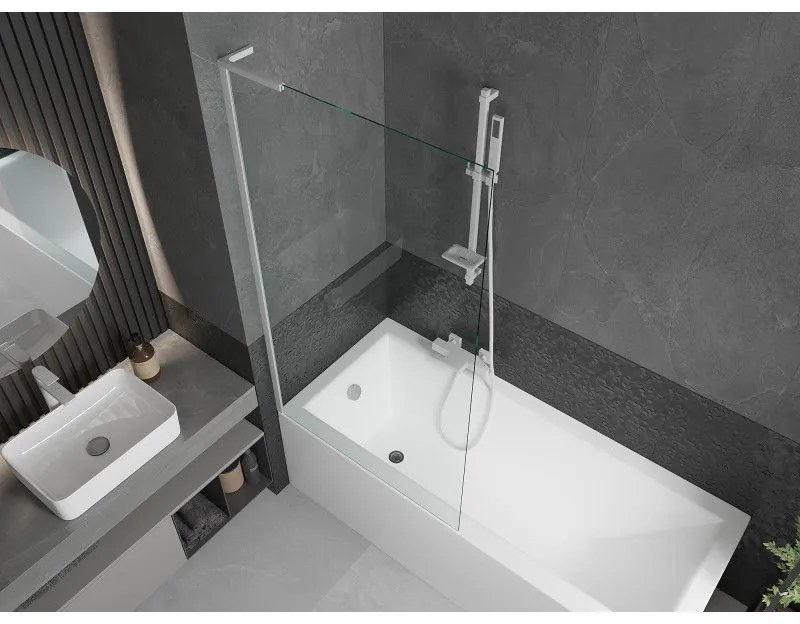 Mexen Next L, 1-krídlová vaňová zástena 90 x 150 cm, 6mm číre sklo, biely profil, 895-090-000-03-00-20