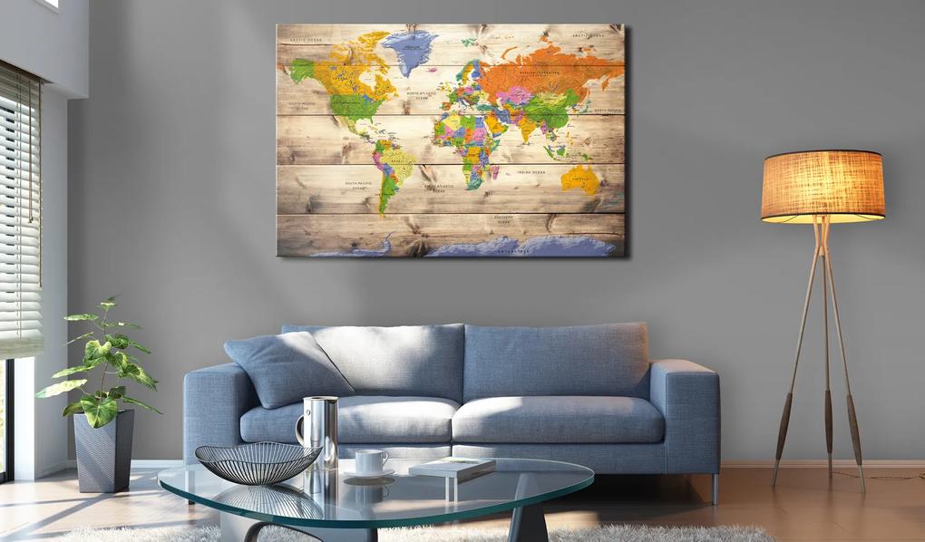 Artgeist Obraz na korku - Map on wood: Colourful Travels [Cork Map] Veľkosť: 60x40