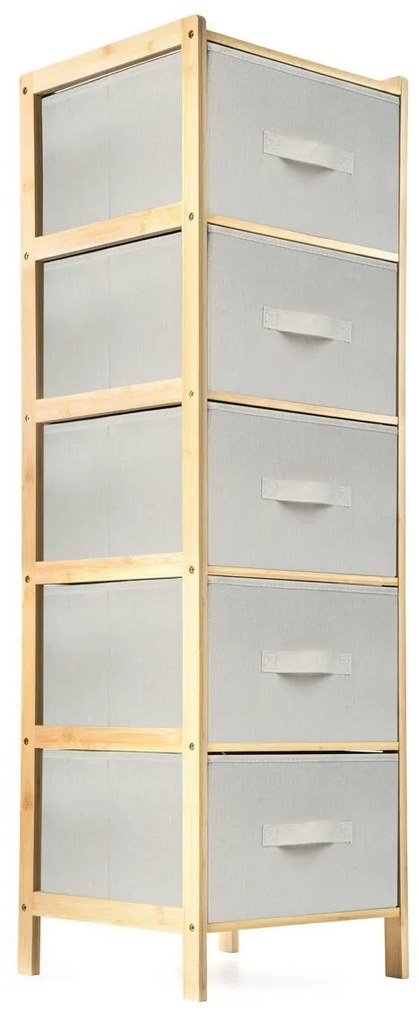 G21 Bambusový regál s košíkmi, 5 políc, béžová, 5 poschodí