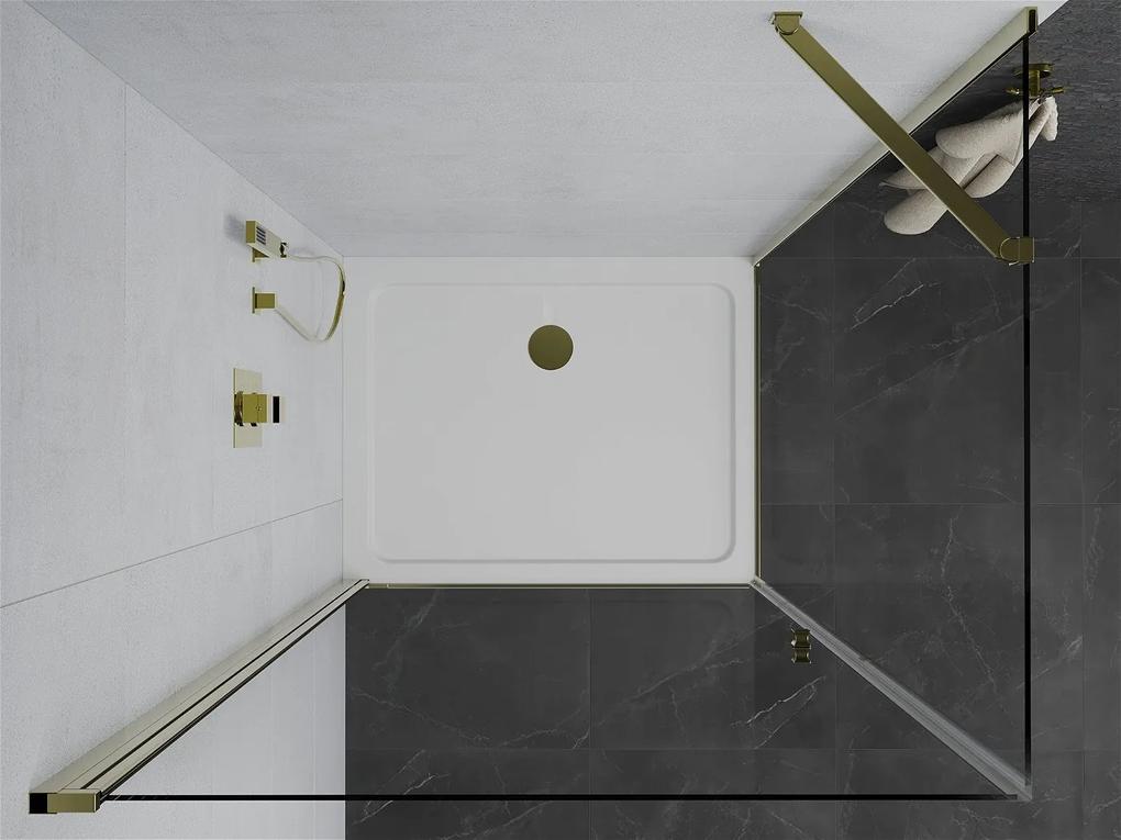 Mexen Lima sprchovací kút so skladacími dverami 90 x 100 cm, 6mm číre sklo, zlatý profil + sprchová vanička, 852-090-100-50-00-4010