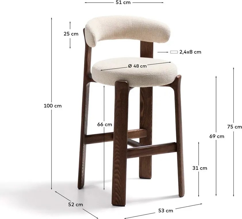 Béžová/v tmavo prírodnej farbe barová stolička z jaseňového dreva (výška sedadla 75 cm) Granite – Kave Home