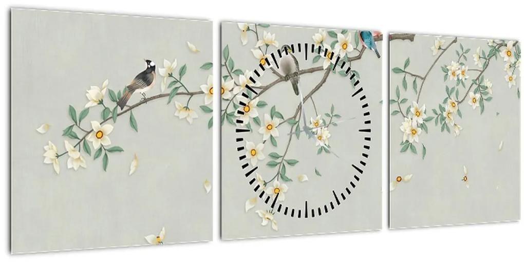 Obraz - Vtáčí zlet (s hodinami) (90x30 cm)