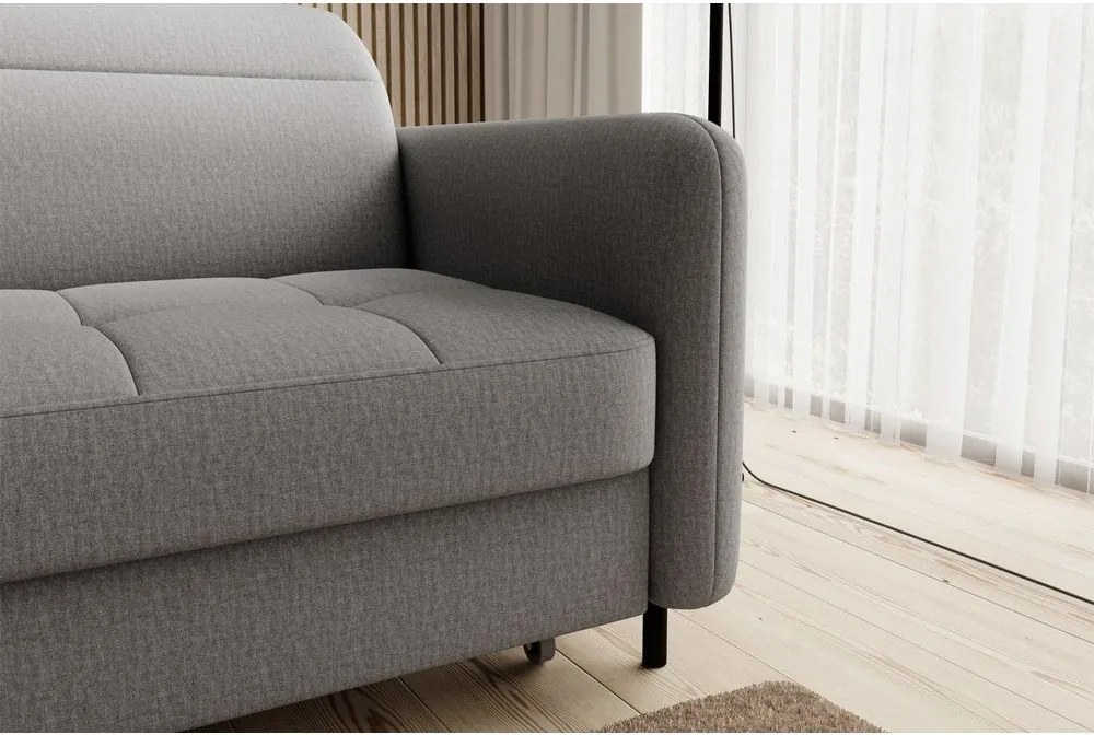 Sivá zamatová rozkladacia/s úložným priestorom rohová pohovka (ľavý roh/s leňoškou) Gomsi – ELTAP