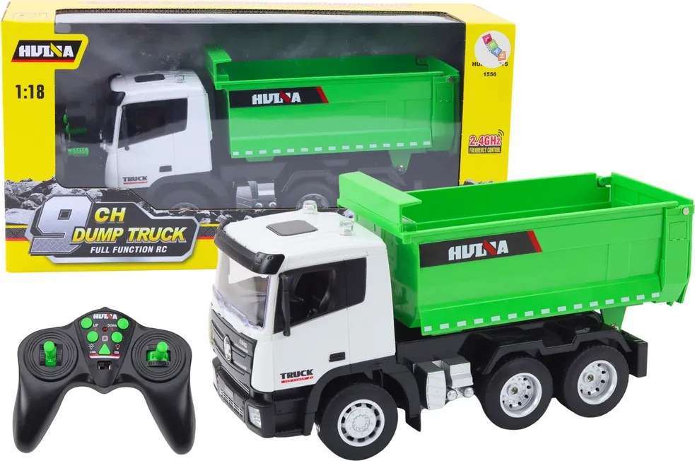 LEAN Toys Diaľkovo ovládaný sklápač RC 1:18, zelený