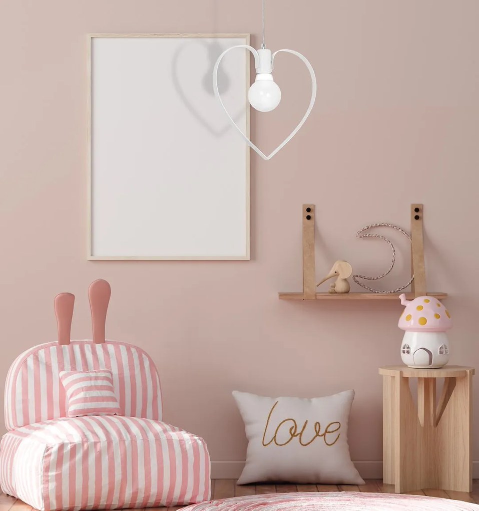 Detské závesné svietidlo Amore, 1x biele kovové tienidlo, w
