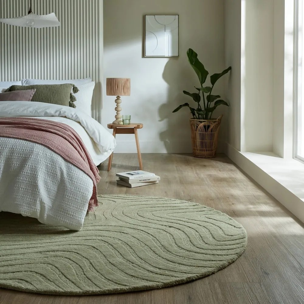 Kaki ručne tkaný vlnený okrúhly koberec ø 160 cm Mesmerise Sage – Flair Rugs