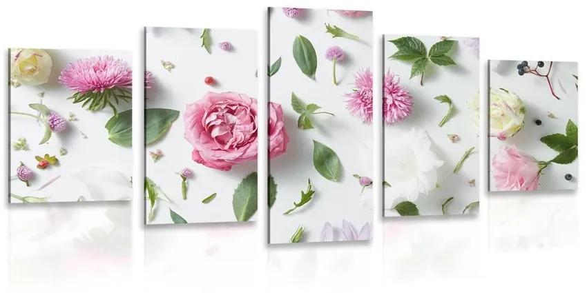 5-dielny obraz jemné zátišie z kvetov - 200x100