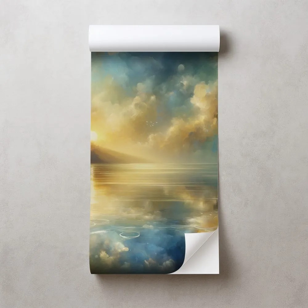 Samolepiaca tapeta zlaté slnko nad modrou hladinou