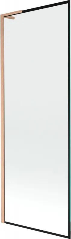 Mexen Next L, 1-krídlová vaňová zástena 70 x 150 cm, 6mm číre sklo-čierny vzor, medený profil, 895-070-000-03-70-65