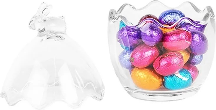 Sklenená dóza s vekom v tvare vajcia s králikom – Ø 11*17 cm