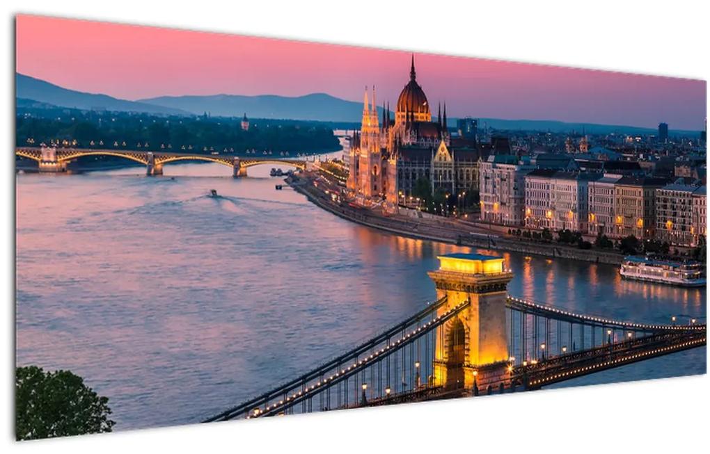 Obraz - Panorama mesta, Budapešť, Maďarsko (120x50 cm)