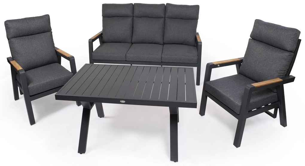 Hliníkový nábytok BURY 3 ALU s polohovateľnými kreslami antracit + tmavé podušky
