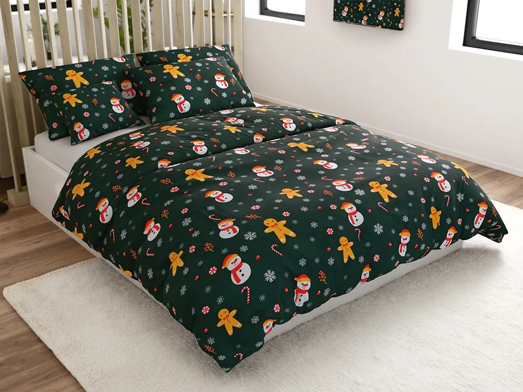 Polybavlnené obliečky SNIEHULIAK A PERNÍČEK POLY zelené Rozmer obliečky: 70 x 90 cm | 140 x 220 cm