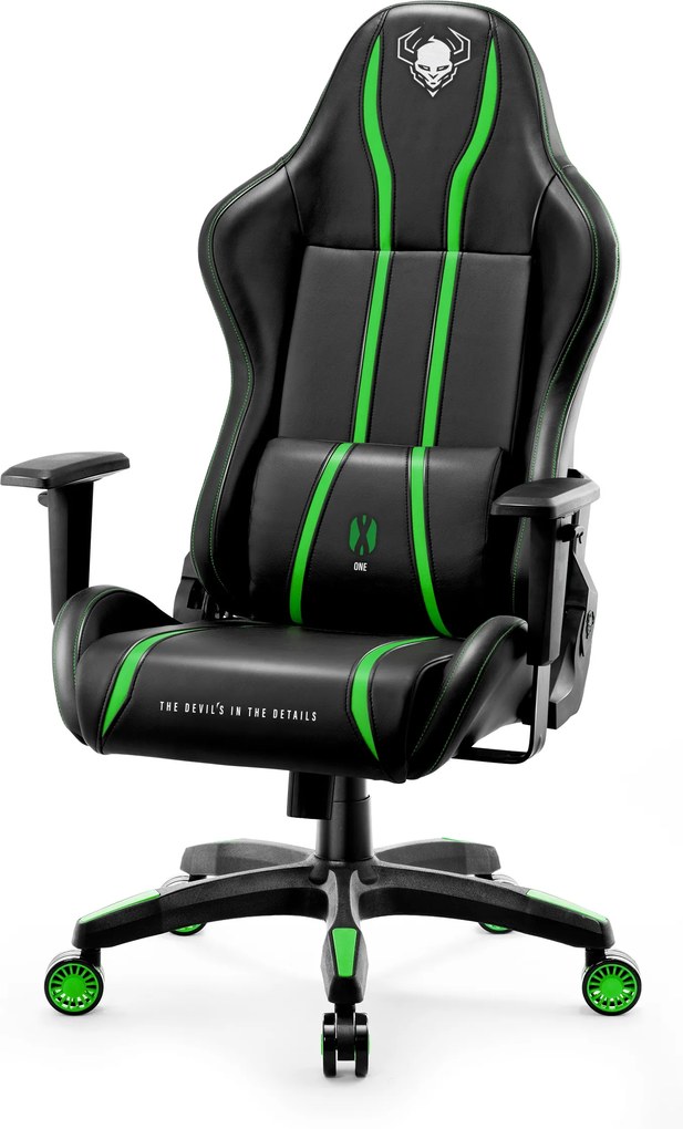 Herné kreslo z eko-kože Normal Size, čierny-zelený: Diablo X-One 2.0
