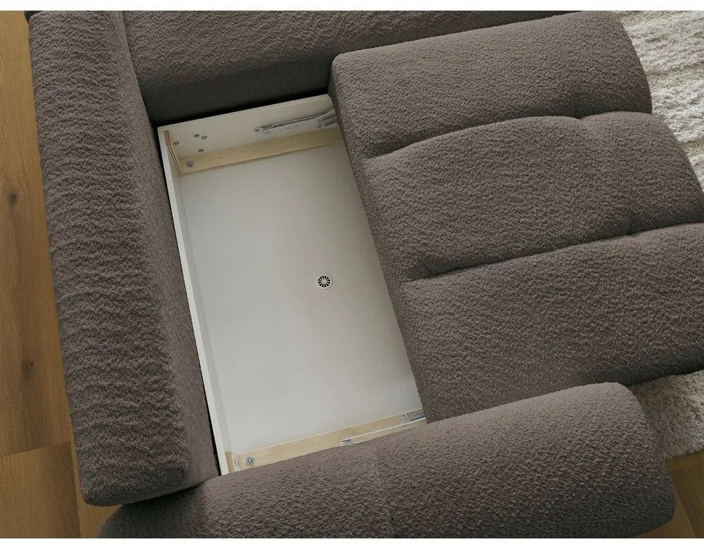 Hnedá rozkladacia/s úložným priestorom rohová pohovka z textílie buklé (pravý roh/s leňoškou) Roxelane – Bobochic Paris