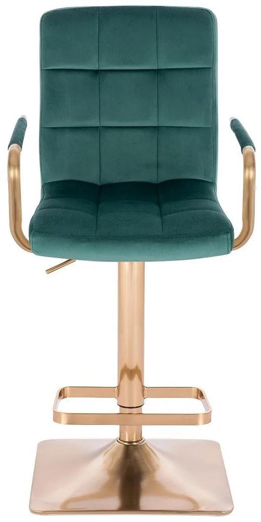 LuxuryForm Barová stolička VERONA GOLD VELUR na zlatej hranatej základni - zelená
