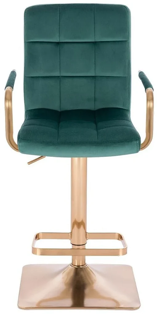 LuxuryForm DESIGN Barová stolička VERONA GOLD VELUR na zlatej hranatej podstave - zelená