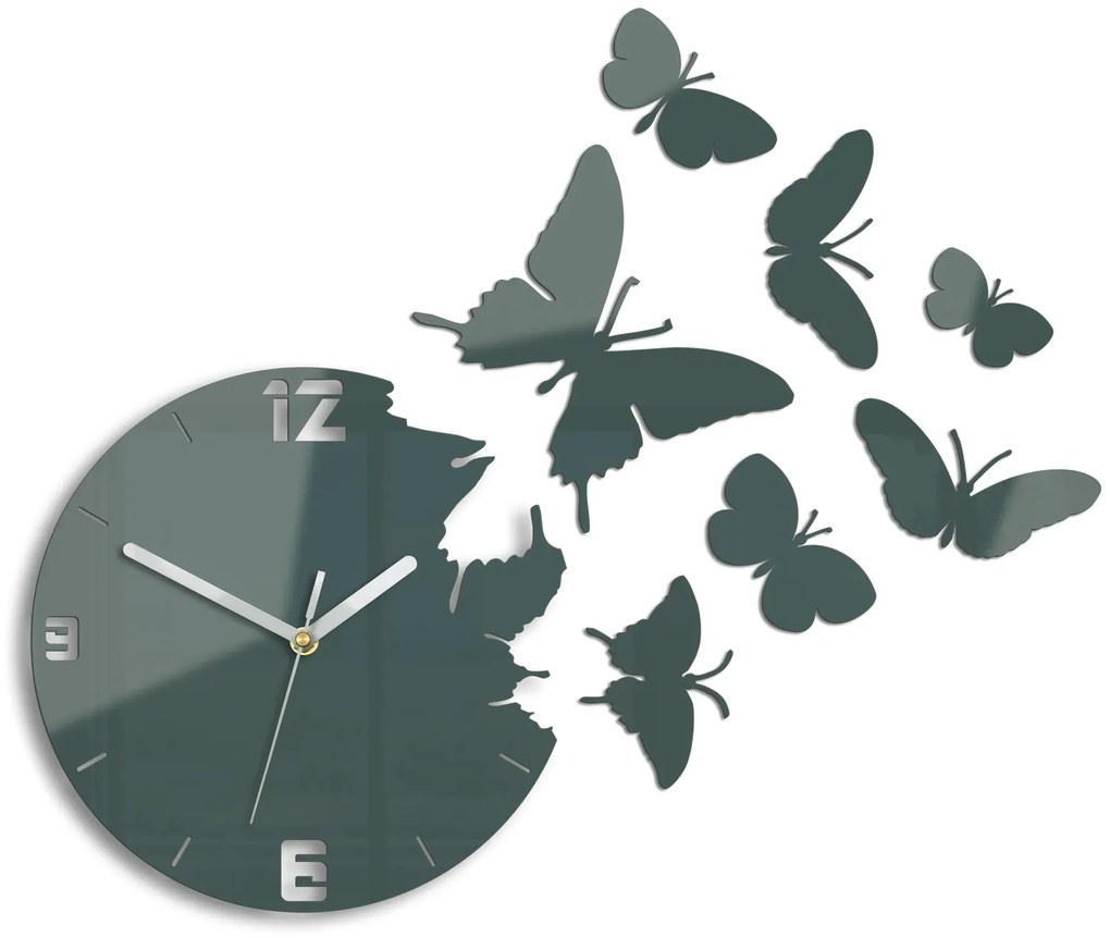 3D nalepovacie hodiny Butterfly tmavosivé