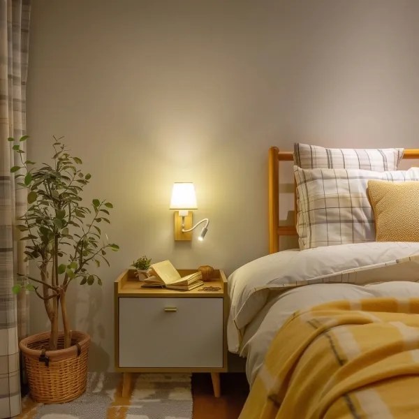 Brilagi - LED Nástenná lampa NUBILA WOOD 1xE27/25W/230V + LED/3W dub/krémová