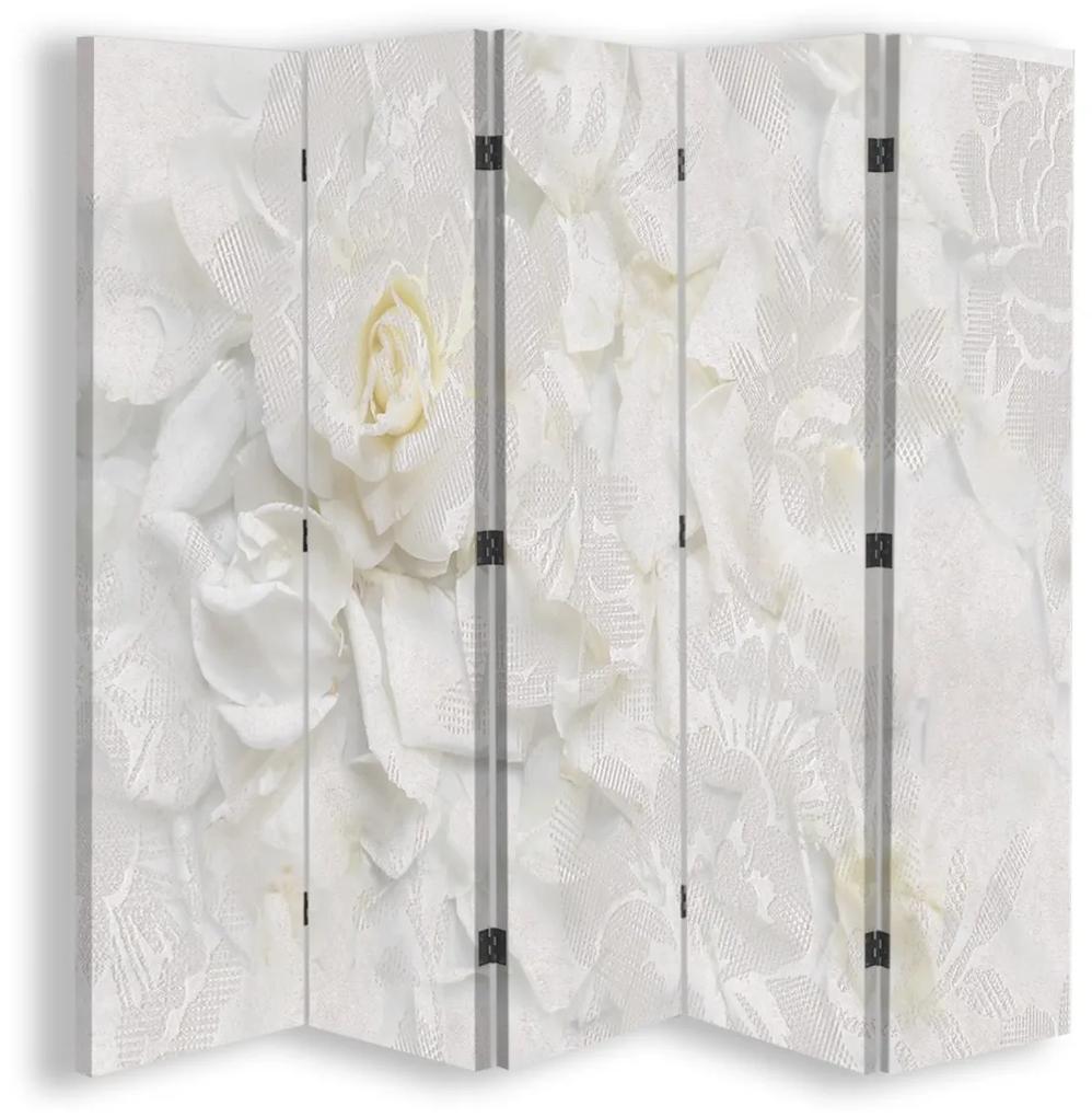 Ozdobný paraván Bílé květy Příroda - 180x170 cm, päťdielny, obojstranný paraván 360°