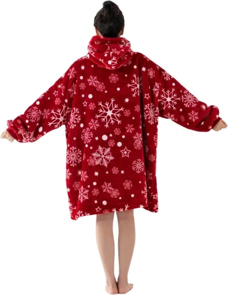 Baránková mikinová deka s rukávmi a kapucňou SNOWFALL, červená
