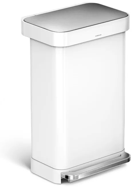 Obdĺžnikový pedálový kôš 45 l, biela oceľ, priehradka na vrecká, biela