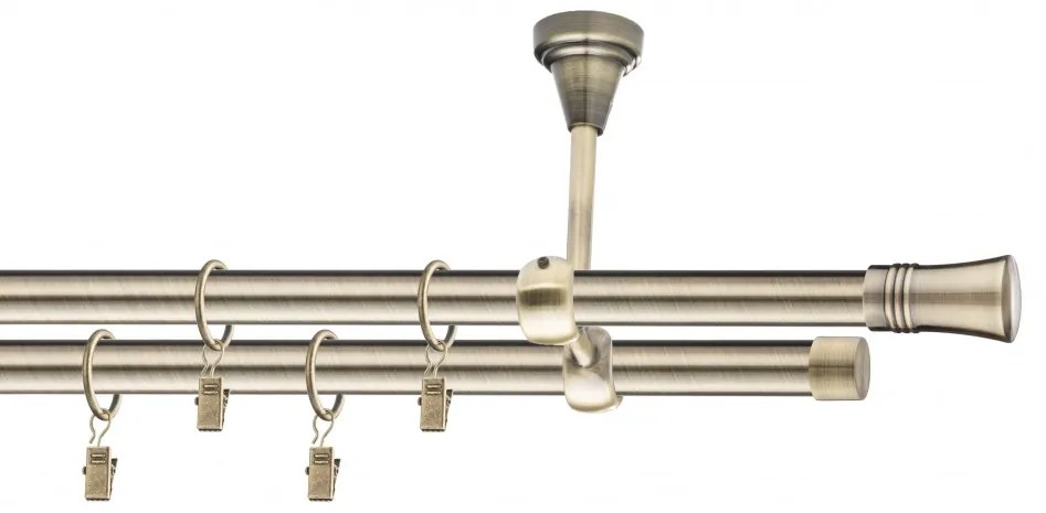 Dekorstudio Stropná mosadzná dvojradová garniža CAPRI 19mm Dĺžka: 140cm, Typ uchytenia: Držiak dvojitý modern, Typ príslušenstva: Bez príslušenstva