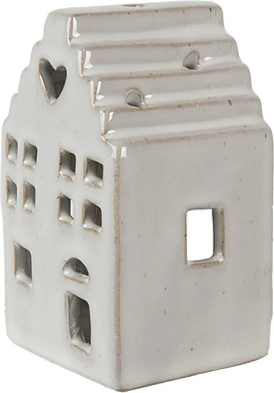 Béžový porcelánový domček svietnik na čajovú sviečku Christmas House S - 7*6*11 cm