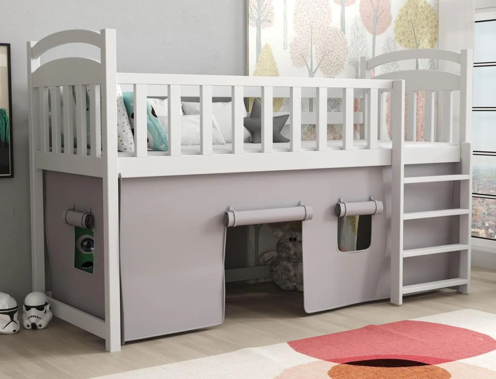 Detská vyvýšená posteľ z masívu borovice ARANKA - 200x90 cm - biela