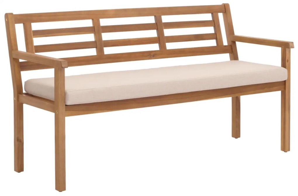 Záhradná lavička HWC-N47, 82x145x59 cm, akáciové drevo - krémovo-béžový vankúš