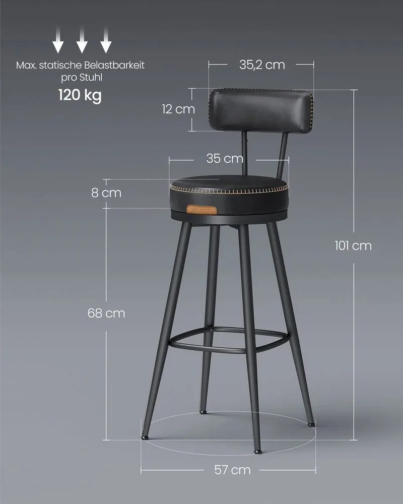 VASAGLE EKHO Collection - Sada 2 barových stoličiek s otočným operadlom LBC889 Farba: čierna