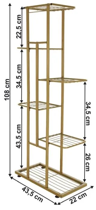 Kondela Kovový stojan na kvety, zlatý, BAMIR TYP 3