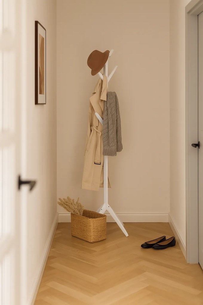 Noela Stojací drevený vešiak PORTU biely