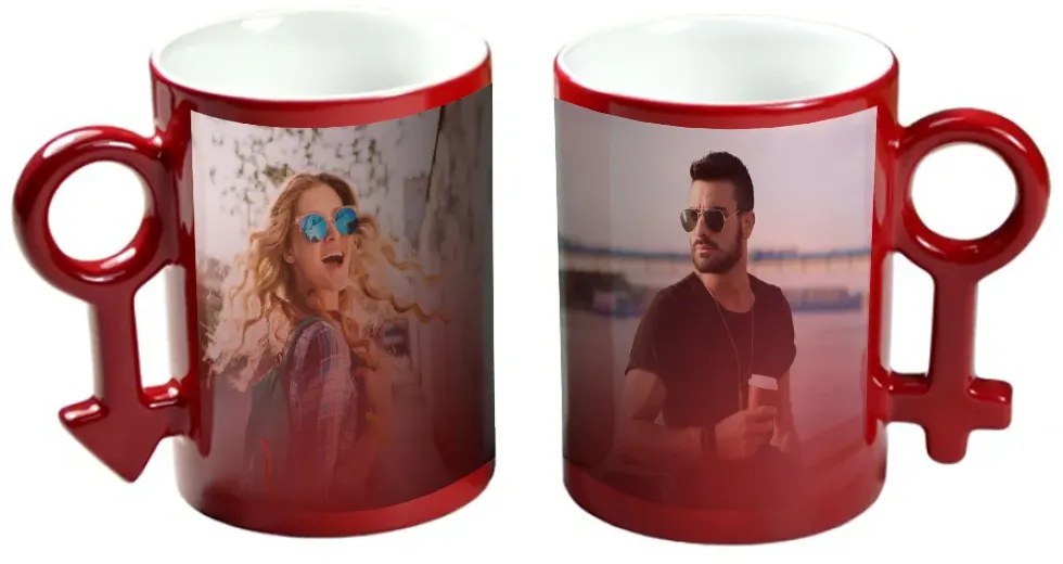 Sablio Magické hrnčeky pre páry s vlastnou potlačou: On a ona - 270 ml - červené