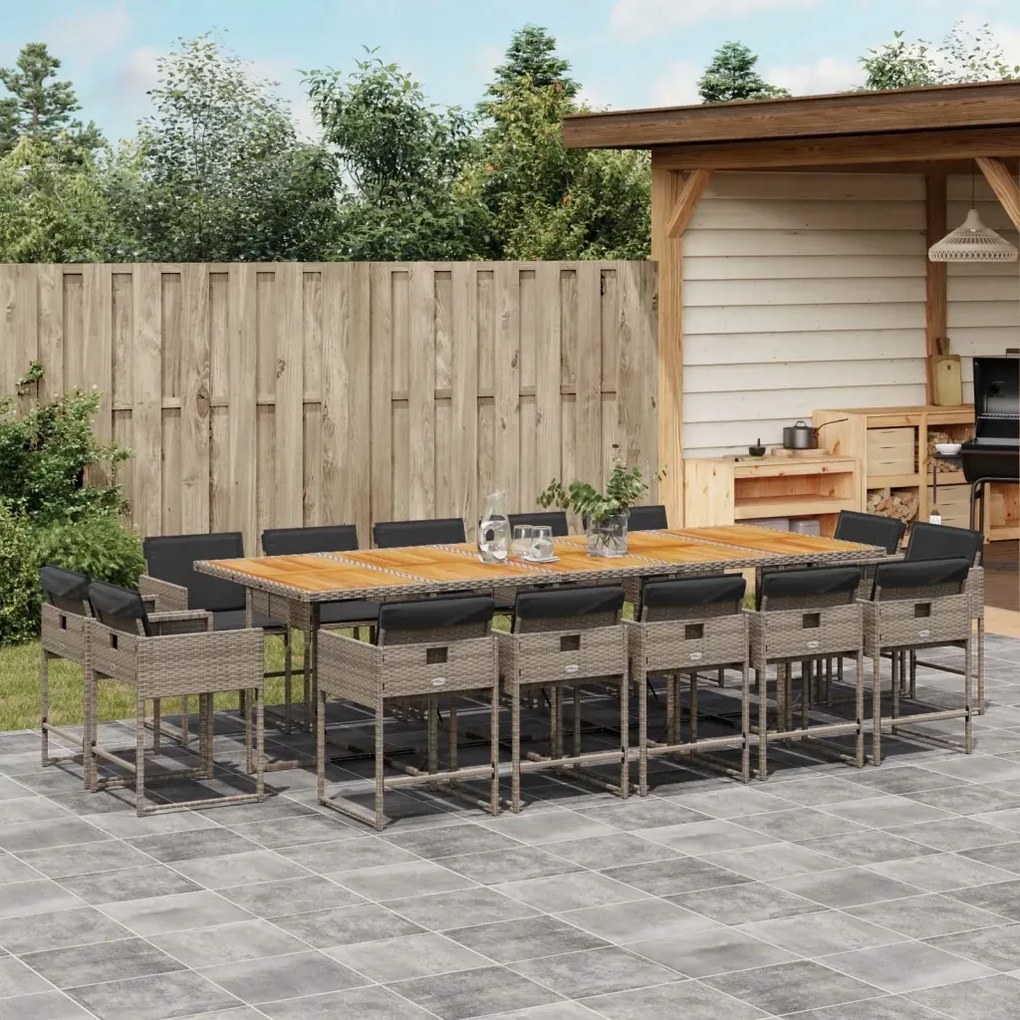 vidaXL 15-dielna záhrad. jedálenská súprava s vankúšmi sivá polyratan