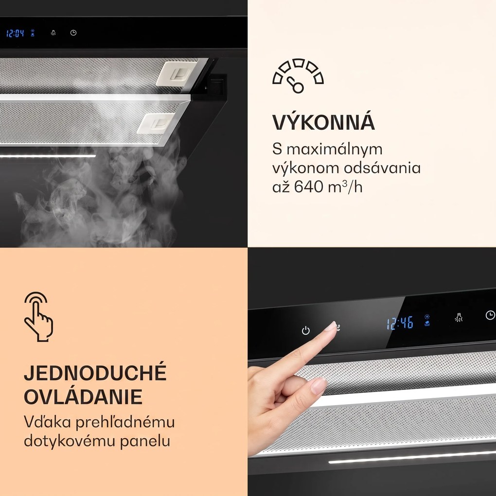 Klarstein Mariana Neo 60, plochý digestor, 60 cm, 640 m³/h, odsávanie vzduchu, LED