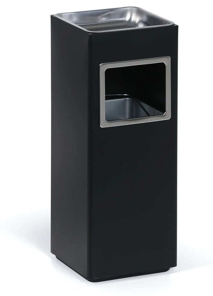 Odpadkový kôš s popolníkom a vnútornou nádobou, 11,5 l, čierny / nerez