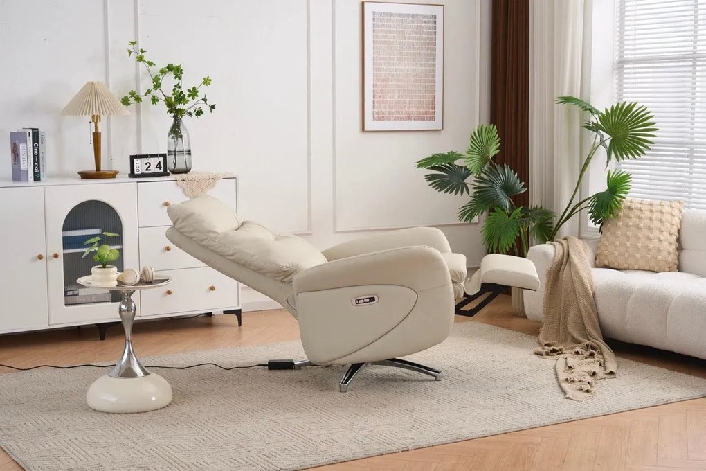 VASHOME Elektrické relaxačné kreslo s nastaviteľným operadlom a podnožkou, s USB nabíjačkou, Béžová