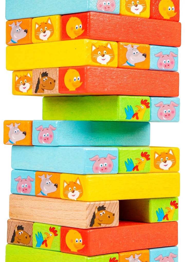 Drevená veža Jenga so zvieratkami