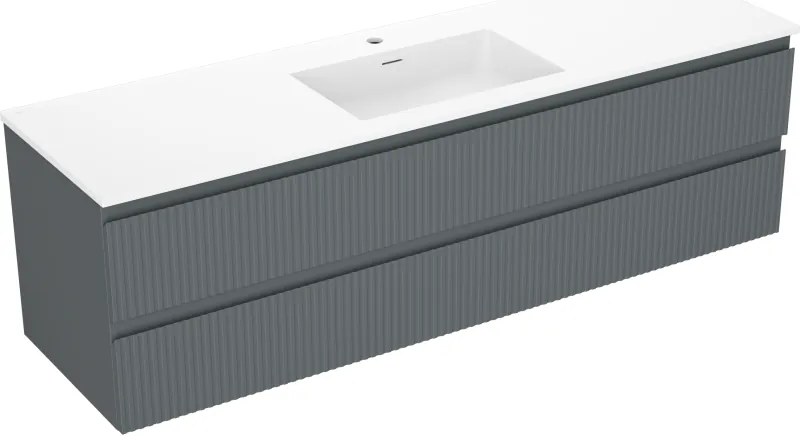 Mexen Rivel, kúpeľňová skrinka 160 cm s umývadlom Otis, 2 zásuvky, drážkovaná, grafitová matná/biela matná, 91A20-16047-2-BFF66-W18M