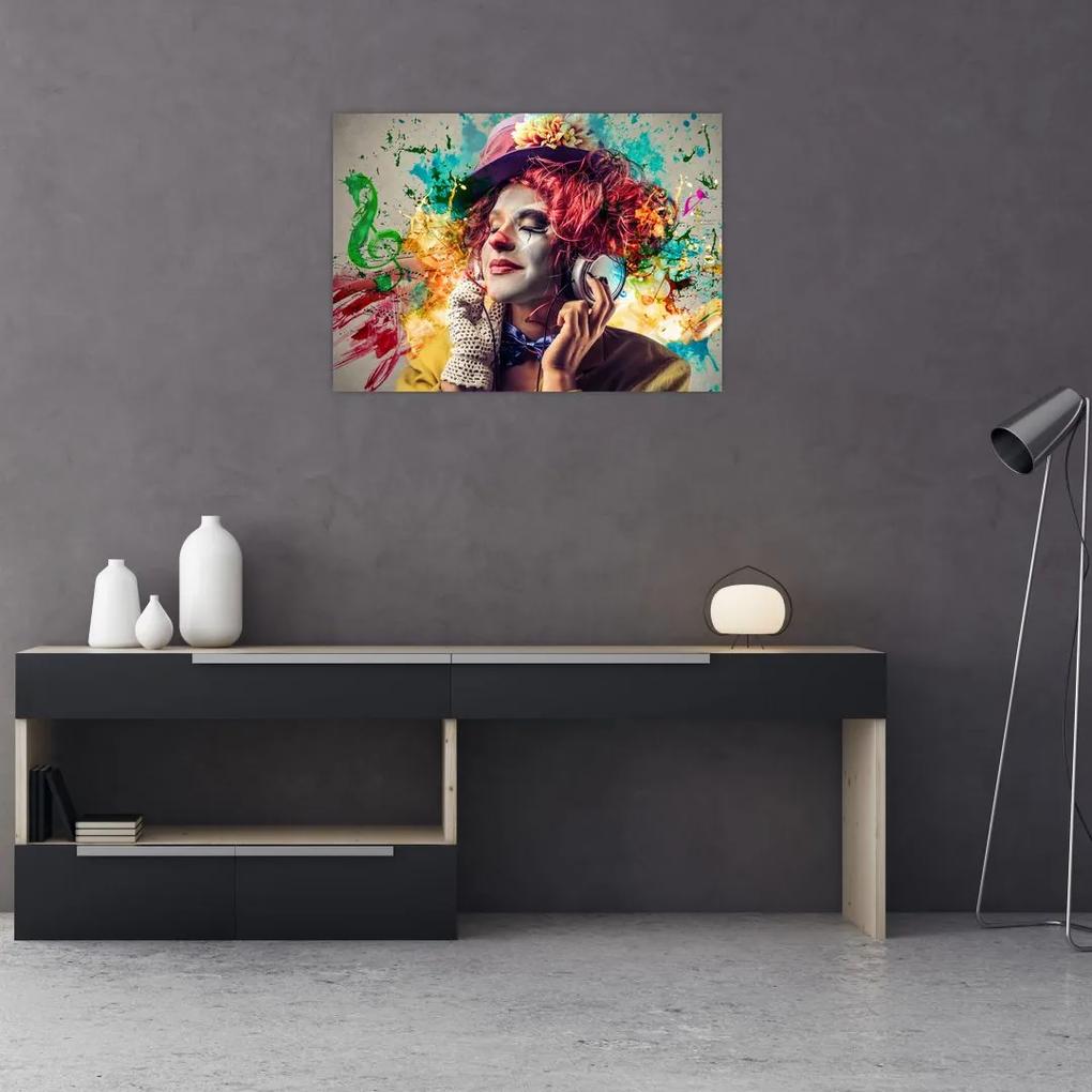 Sklenený obraz - Umelkyňa so slúchadlami (70x50 cm)