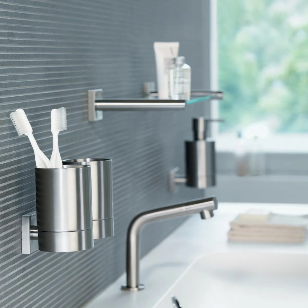 Spirella Nástenná sklenená polička Nyo 40 cm, brúsená nehrdz. oceľ, 40 cm