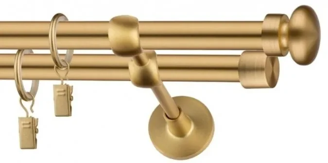 Dekorstudio Garniža dvojradová FLAT zlatá 19mm Dĺžka: 440cm, Typ uchytenia: Držiak dvojitý otvorený, Typ príslušenstva: Krúžky tiché so štipcami