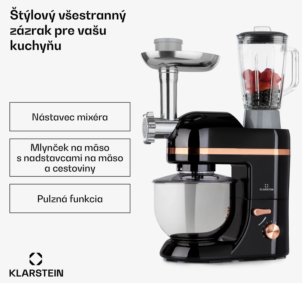 Klarstein Lucia Elegance, kuchynský robot, mixér, mlynček na mäso, 1800 W, bez BPA
