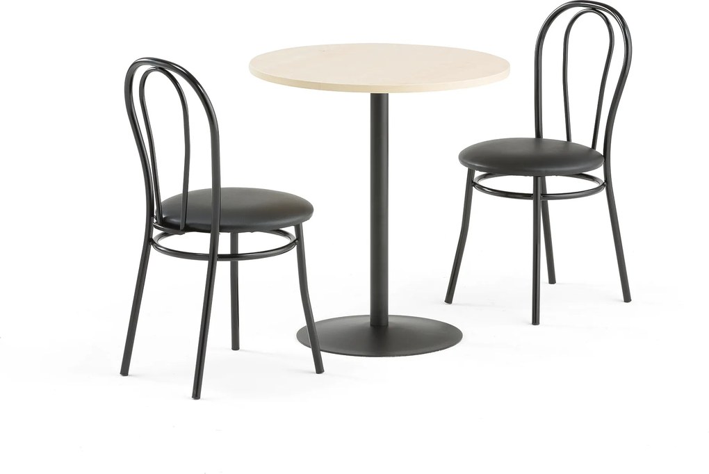 Jedálenská zostava: Stôl Astrid + 2 čierne stoličky Mirabel
