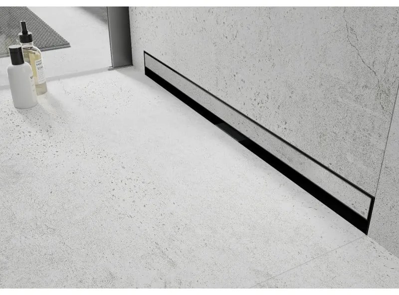 Mexen Flat nerezový sprchový žľab na stenu 100 cm vzor WALL, čierny, 1730100