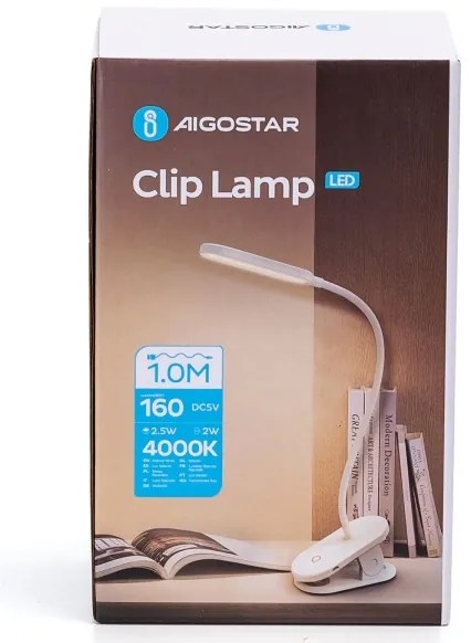 Aigostar - LED Stmievateľná nabíjacia stolná lampa s klipom LED/2,5W/5V 1200mAh biela