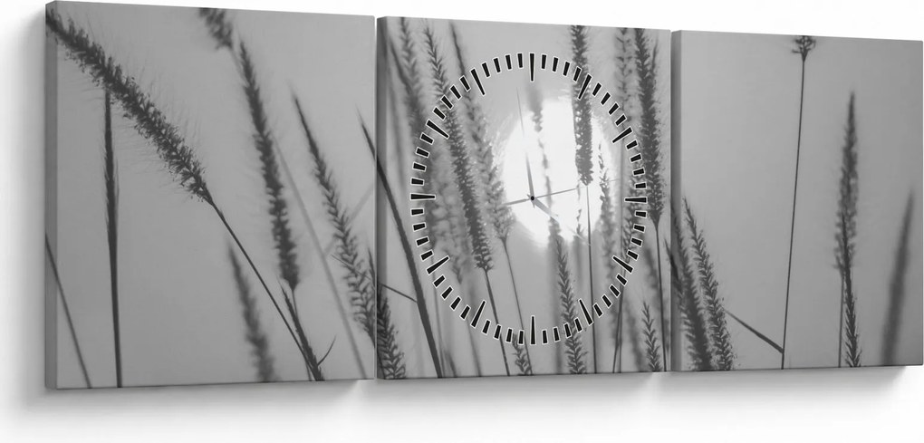Obraz - Lúka pri západe slnka (s hodinami) (90x30 cm)